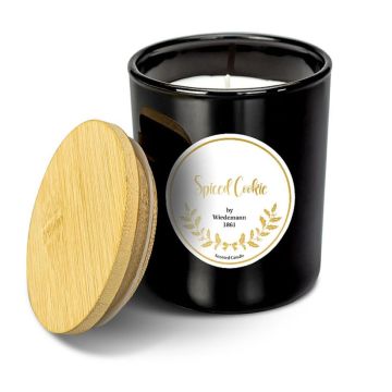 Scented candle MELIDA in a glass, Spiced cookie, black and white, 3.7"/9,3cm, Ø 3.1"/7,9cm, 35h