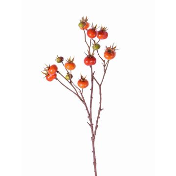 Artificial wild rose branch GERDA with fruits, orange, 26"/65cm