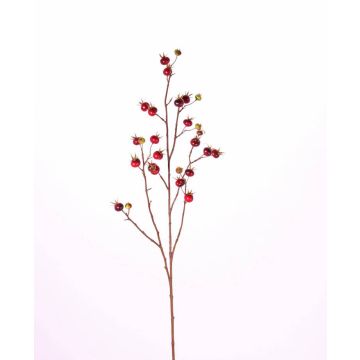 Artificial wild rose branch GERDA with fruits, red, 4ft/110cm
