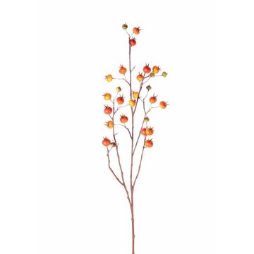 Artificial wild rose branch GERDA with fruits, orange, 4ft/110cm
