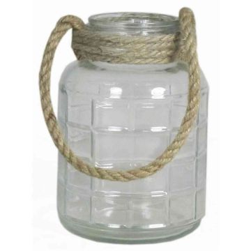 Lantern ILONA with cord handle, cylinder/round, clear, 5.5"/14,3cm, Ø5.1"/12,5cm