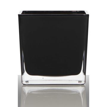Tealight holder KIM EARTH, cube/square, black, 2.4"x2.4"x2.4"/6x6x6cm