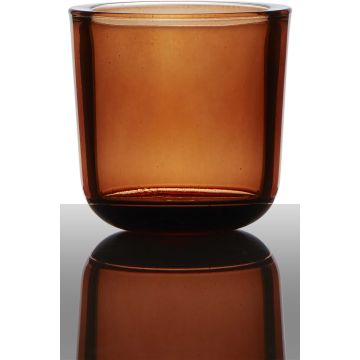 Tealight holder NICK, cylinder/round, orange transparent, 3"/7,5cm, Ø3"/7,5cm