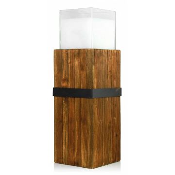 Wooden column with candle glass / Decorative candle SAMORY, brown, 3ft/90cm, Ø 9"/22cm, 180h - Made in Germany