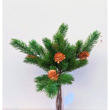 Fake bunch of fir branches BERHANE with cones, green, 14"/35cm