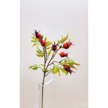 Artificial dog rose branch VIVEKA with rose hips, red, 20"/50cm
