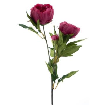 Artificial peony branch THEMIA, dark violet, 26"/65cm