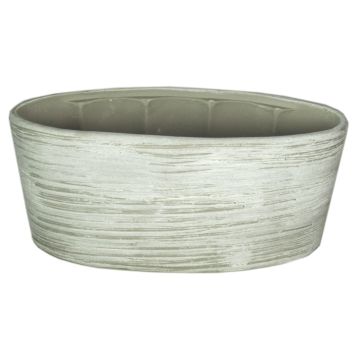 Oval ceramic orchid bowl ADELPHOS, grooves, white-light grey, 13"x6"x6"/33x15x15cm