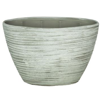 Oval ceramic orchid pot ADELPHOS, grooves, white-light grey, 12,5"x5,5"x9"/32x14,5x22,5cm