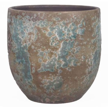 Rustic ceramic pot TSCHIL, colour gradient, brown-green, 13,5"/34cm, Ø13,5"/34cm