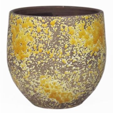 Rustic ceramic pot TSCHIL, colour gradient, ochre yellow-brown, 5"/13cm, Ø5,5"/14cm