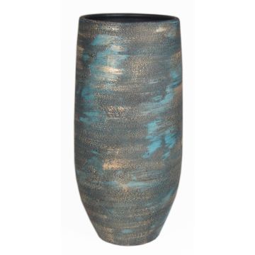 Ceramic flower vase AETIOS, colour gradient, blue-gold, 17,5"/45cm, Ø8"/20cm