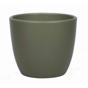 Plant pot TEHERAN BASAR, ceramic, olive green matt, 7"/17cm, Ø8"/19,5cm