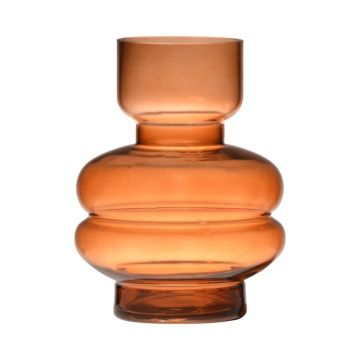 Fancy glass vase TAMLIN, orange-brown-clear, 5.9"/15cm, Ø 3.5"/9cm