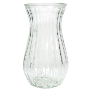 Glass vase CAITRIA with grooves, transparent, 9"/22,5 cm, Ø 5"/13 cm