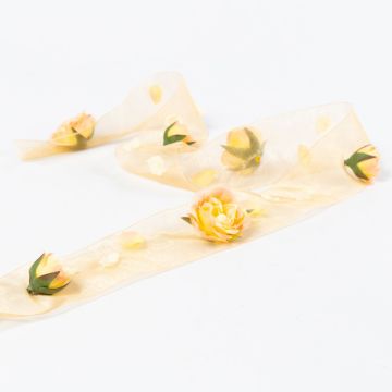 Table ribbon with artificial roses AIDEEN, apricot, 39"x2"/100x5cm