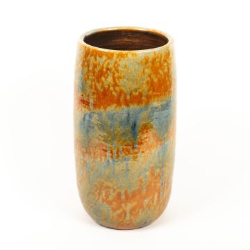 Ceramic vase GIORGOS with pattern, ochre-green-blue, 16"/40cm, Ø8"/21cm