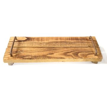 Vintage wooden tray FENRIK with handle, natural flamed, 20"x5.5"x1.6"/50x14x4cm