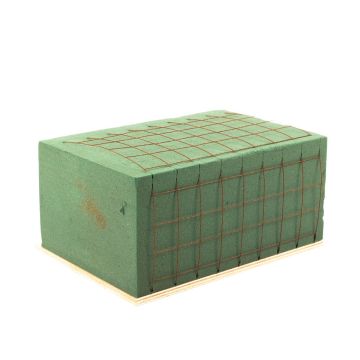 Ökodur Floral foam holder for funeral flowers VESDO with wire grid, grip edge, natural wood base, green, 9"x6"x4.3"/23x15,5x11cm