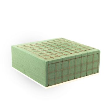 Ökodur Floral foam holder for funeral flowers VESDO with wire grid, grip edge, natural wood base, gree, 9"x9"x3.3"/23x22x8,5cm