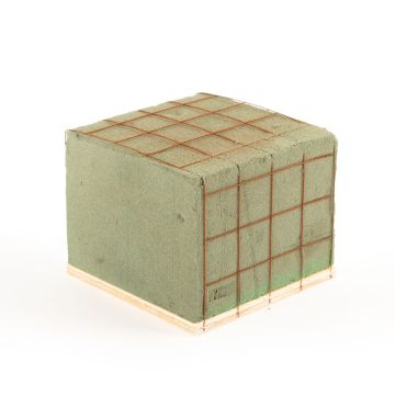 Ökodur Floral foam holder for funeral flowers SERLO with wire grid, natural wood base, green, 4.3"x4.3"x3.5"/11x11x9cm