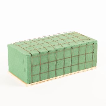 Ökodur Floral foam holder for funeral flowers SERLO with wire grid, natural wood base, green, 9"x4.3"x3.3"/23x11x8,5cm