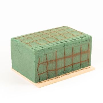 Ökodur Floral foam holder for funeral flowers VESDO with wire grid, grip edge, natural wood base, green, 7"x4.3"x3.3"/17x11x8,5cm