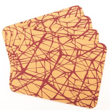 Rectangular cork placemat ARKTOS, abstract pattern, 4 pieces, natural-red, 16"x12"x0.1"/40x30x0,3cm