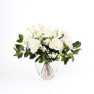 Artificial rose bouquet AMELIE, baby's breath, white, 18"/45cm, Ø16"/40cm