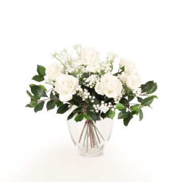 Artificial rose bouquet AMELIE, baby's breath, white, 18"/45cm, Ø16"/40cm