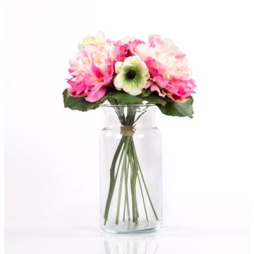 Decorative peony bouquet MADDIE anemone, pink-white, 12"/30cm, Ø 8"/20cm