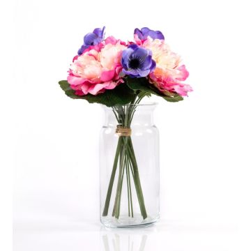 Decorative peony bouquet MADDIE anemone, pink-blue, 12"/30cm, Ø 8"/20cm