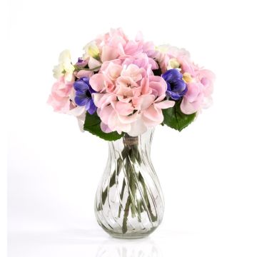 Decorative hydrangea bouquet PENELOPE anemone, pink-blue, 12"/30cm, Ø 8"/20cm