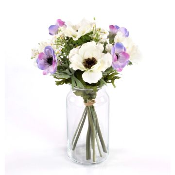 Decorative bouquet AIMEE, anemones and daisies, blue-white, 12"/30cm, Ø 8"/20cm