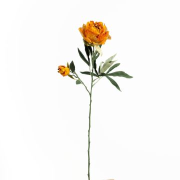 Plastic flower branch Peony GALENE, Eco Collection, orange-yellow, 26"/65cm, Ø4"/10cm